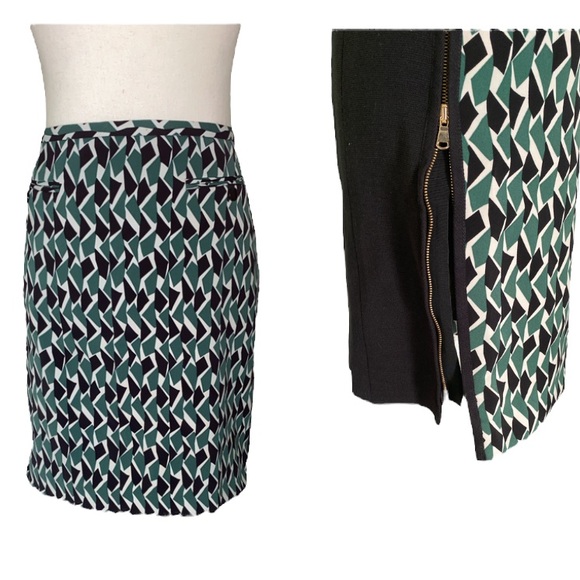 Missoni Green & Black Geometric Side Zipper Pencil Skirt - 46 - 10 - Picture 1 of 16